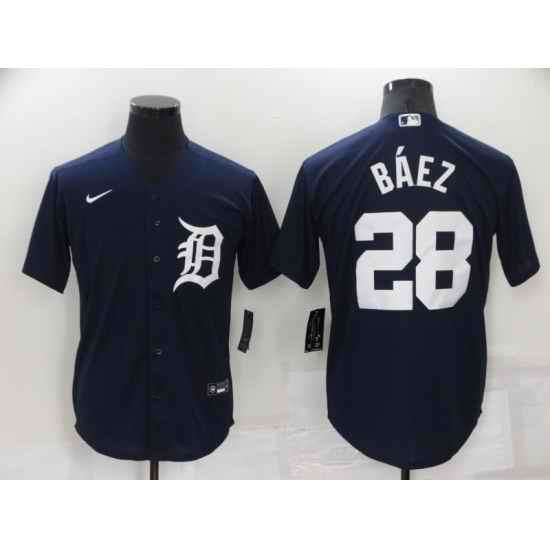 Men Detroit Tigers 28 Javier B E1ez Navy Cool Base Stitched jersey